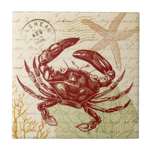 Seaside Red Crab Collage Tegeltje