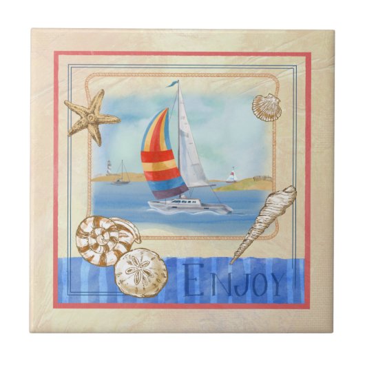 Seaside Sailships Art Tile Tegeltje (Voorkant)