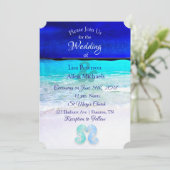 Seaside Seahorses Blue Beach Invitations de mariag (Debout devant)