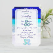 Seaside Seahorses Blue Beach Invitations de mariag (Debout devant)
