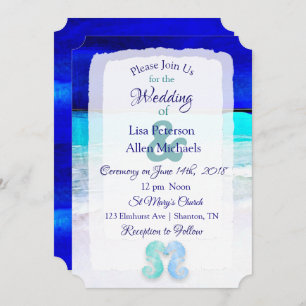 Seaside Seahorses Blue Beach Invitations de mariag