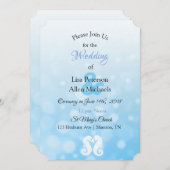 Seaside Seahorses Blue Bokeh invitations de mariag (Devant / Derrière)