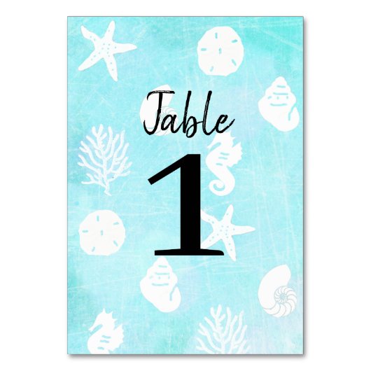 Seaside Seashells Beach Mariage Table Numéro Carte (Dos)