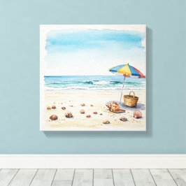 Seaside Serenity: Waterverf Beach Bliss Canvas Afdruk