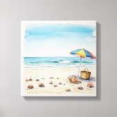 Seaside Serenity: Waterverf Beach Bliss Canvas Afdruk (Voorkant)