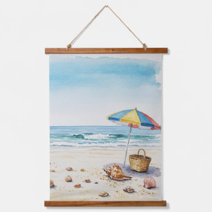 Seaside Serenity: Waterverf Beach Bliss Hangend Wandkleed