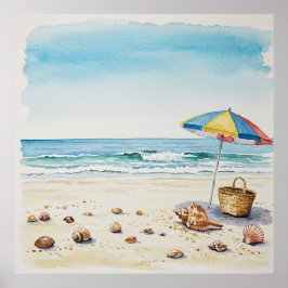 Seaside Serenity: Waterverf Beach Bliss Poster