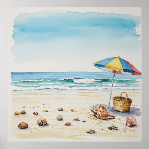Seaside Serenity: Waterverf Beach Bliss Poster