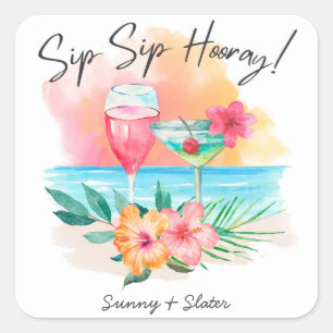 Seaside Sippin' Tropisch strand Sip Hooray Vierkante Sticker