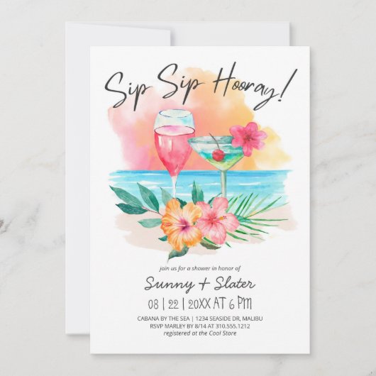 Seaside Sippin' | Tropische Sip Hooray Shower Kaart (Voorkant)