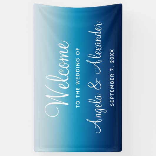 Seaside Sky en Ocean Blue Gradient Wedding Spandoek (Verticaal)