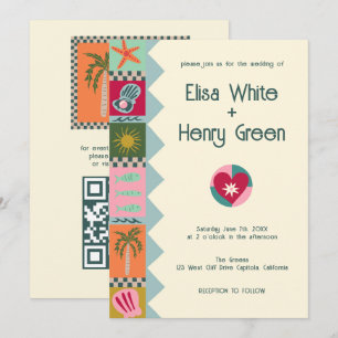 Seaside Soiree Modern Schattige CUSTOM QR Wedding Kaart