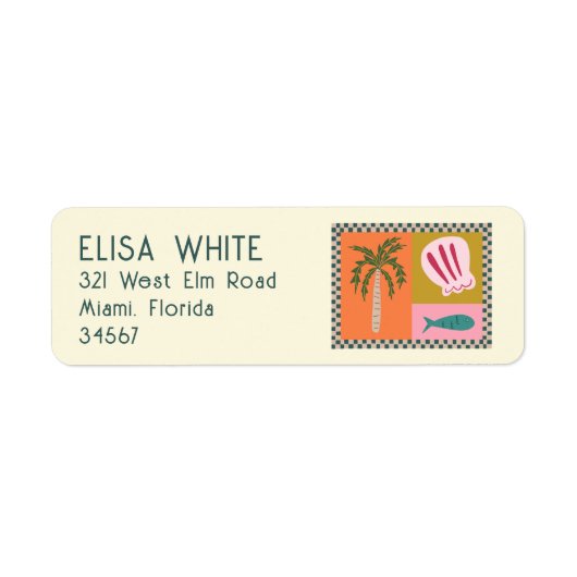 Seaside Soiree Palm Tree Shells Modern Schattige C Etiket (Voorkant)