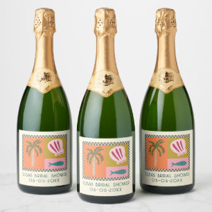 Seaside Soiree Vrijgezellenfeest Modern Schattige Sparkling Wijnetiket