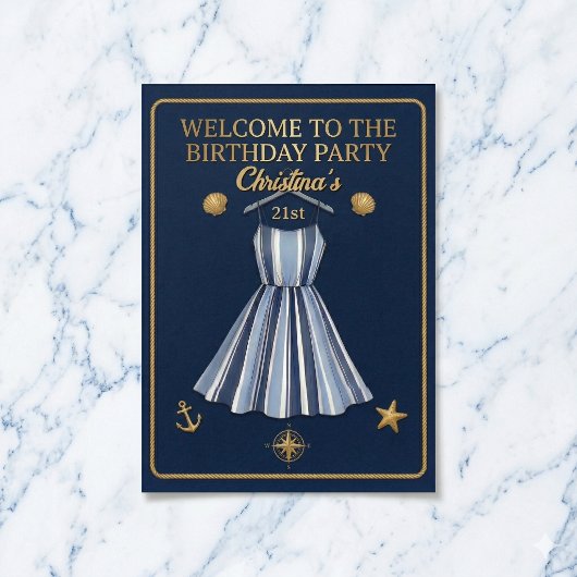 Seaside Stripes Celebration Birthday Poster