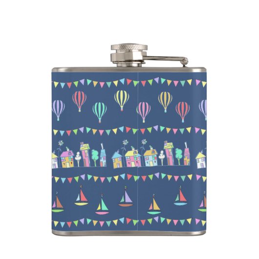 Seaside Town Sail Boats and Bunting Monogram Heupfles (Achterkant)