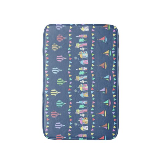 Seaside Town Sail Boats and Bunting Pattern Blue Badmat (Voorkant Verticaal)