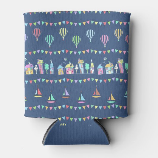 Seaside Town Sail Boats and Bunting Pattern Blue Blikjeskoeler (Voorkant)