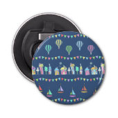 Seaside Town Sail Boats and Bunting Pattern Blue Button Flesopener (Voorkant)