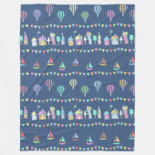 Seaside Town Sail Boats and Bunting Pattern Blue Fleece Deken (Voorkant)