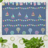 Seaside Town Sail Boats and Bunting Pattern Blue Theedoek (Gevouwen)