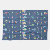 Seaside Town Sail Boats and Bunting Pattern Blue Theedoek (Horizontaal)