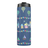 Seaside Town Sail Boats and Bunting Pattern Blue Thermosbeker (Voorkant)