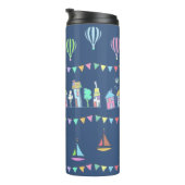 Seaside Town Sail Boats and Bunting Pattern Blue Thermosbeker (Geroteerd rechts)