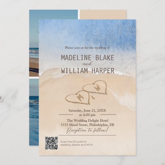 Seaside Trois photos Modèle Faire-part de mariage (Devant / Derrière)
