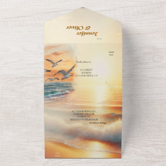 Seaside Wedding Feesten op het strand All In One Uitnodiging (Buitenkant)