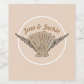 Seaside Wedding Oranje Sandy Sea Shells Wijn Etiket (Enkel label)