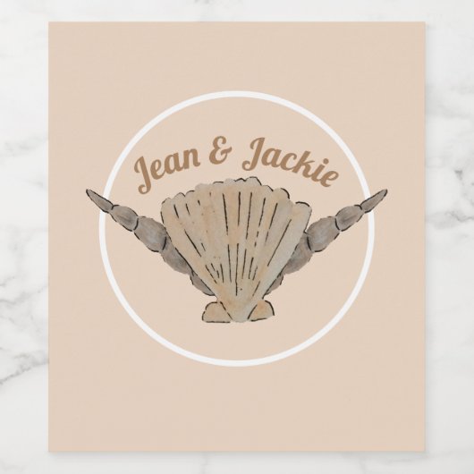 Seaside Wedding Oranje Sandy Sea Shells Wijn Etiket (Enkel label)