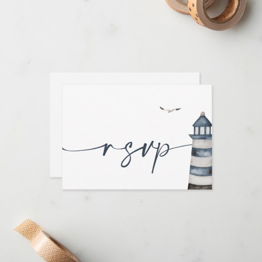 Seaside Wedding RSVP QR Code Kaart Notitiekaartje (Voorkant / Achterkant in situ)