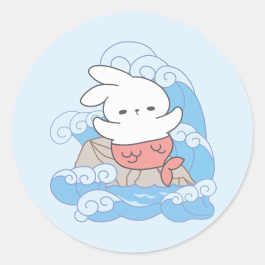 Seaside Whimsy Mer-Bunny Avontuur Ronde Sticker (Voorkant)