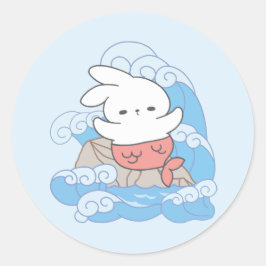 Seaside Whimsy Mer-Bunny Avontuur Ronde Sticker