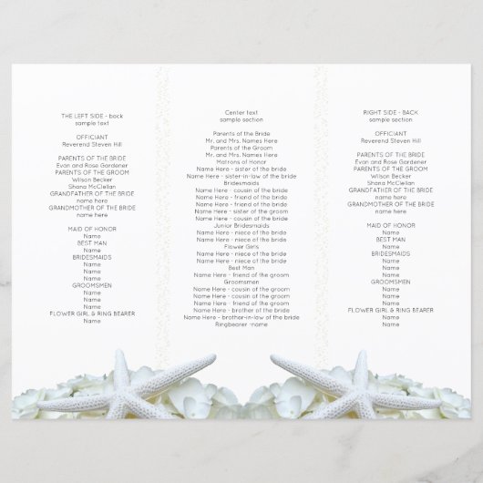 Seaside White Hydrangea n Starfish Wedding Program (Achterkant)