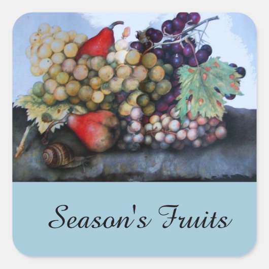 SEASON ' S FRUITS 1 - GRAPES EN PEARS VIERKANTE STICKER (Voorkant)