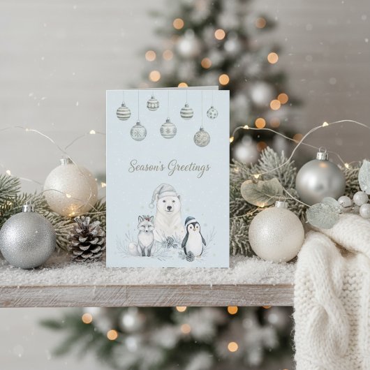 Season’s Greetings Winter Arctic Animals Feestdagen Kaart