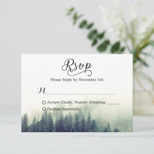 Seasonal Forest Pine Trees Elegant Wedding RSVP (Staand voorkant)