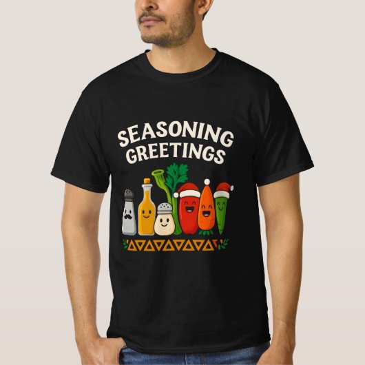 Seasoning Greetings Funny Chef Christmas Design T-shirt (Voorkant)