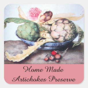 SEASON'S FRUITS/ARTICHOKE Preserve Canning Vierkante Sticker
