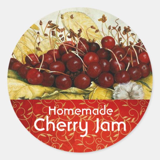 SEASON'S FRUITS CHERRIES , CHERRY JAM Preserve Jar Ronde Sticker (Voorkant)