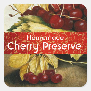 SEASON'S FRUITS CHERRIES, CHERRY Preserve, Jam Jar Vierkante Sticker