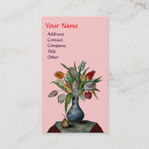 SEASON'S FRUITS - COLORFUL TULIPS MONOGRAM, roze Visitekaartje