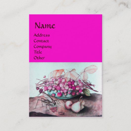 SEASON'S FRUITS/STRAWBERRIES, PEARS Fuchsia Blue Visitekaartje (Voorkant)