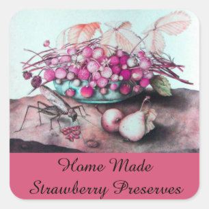 SEASON'S FRUITS, STRAWBERRY Preserve, Jam, Canning Vierkante Sticker