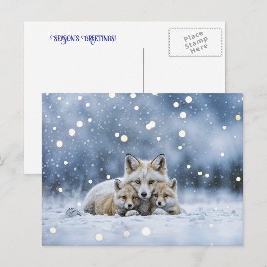 Seasons Greeting Holiday Fox and Snow Feestdagenkaart (Voorkant / Achterkant)
