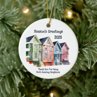 Season's Greetings 2023 Round Metal Keramisch Ornament