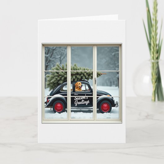 Seasons Greetings Dog Beetle Christmas Tree Window Kaart (Voorkant)