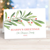 Seasons Greetings Green Red Winter Greenery Feestdagen Kaart